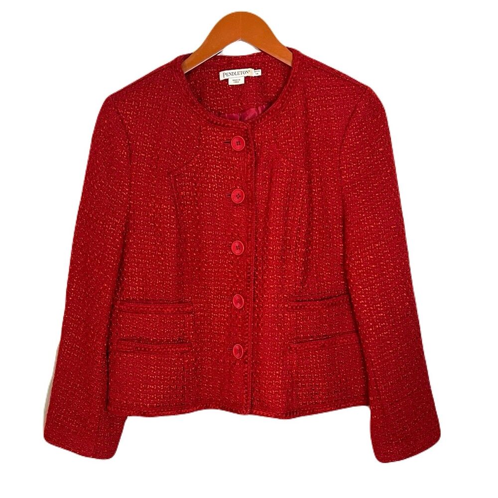 Pendleton Womens 14P Cropped Jacket Red Boucle Tweed Classic‎ Bright retro